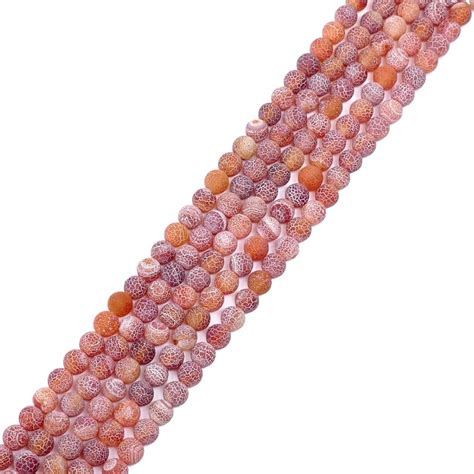 Red Frosted Cracked Agate Round Gemstone Beads Mm Cm String