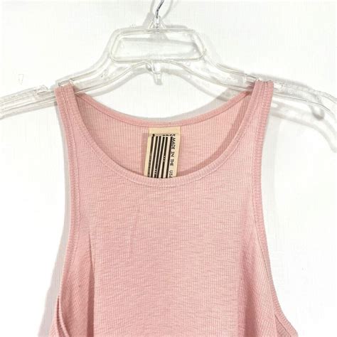 Free People S Womens Pink Long Ribbed Beach Tank Top Sleeveless Shirt