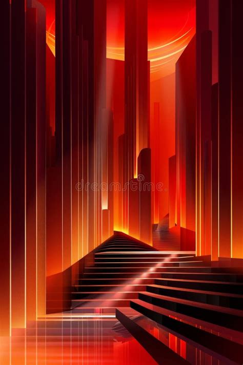 A Digital Illustration Of A Minimalist Cityscape Featuring A Stairway