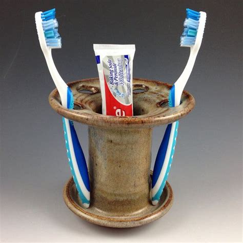 Toothbrush Holder Toothpaste Caddy Handmade Pottery Toothbrush Holder In Our Earthy Brown