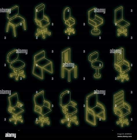 Desk Chair Icons Set Isometric Set Of Desk Chair Vector Icons Neon