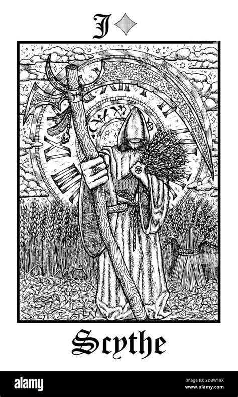 Scythe. Tarot card from vector Lenormand Gothic Mysteries oracle deck ...