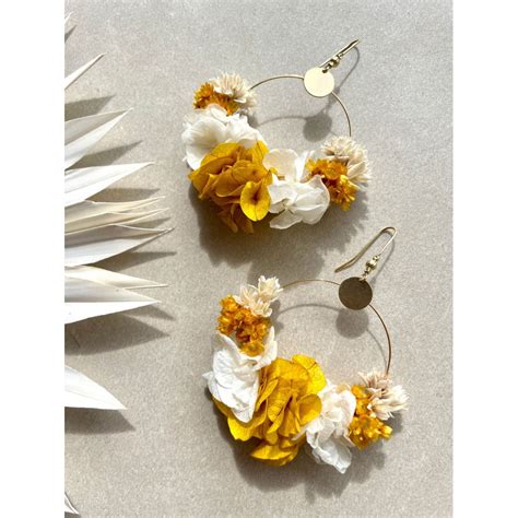 Boucles d oreilles Mirela fleurs stabilisées jaunes BFlower