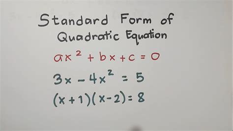 How To Rewrite The Standard Form Of Quadratic Equation YouTube