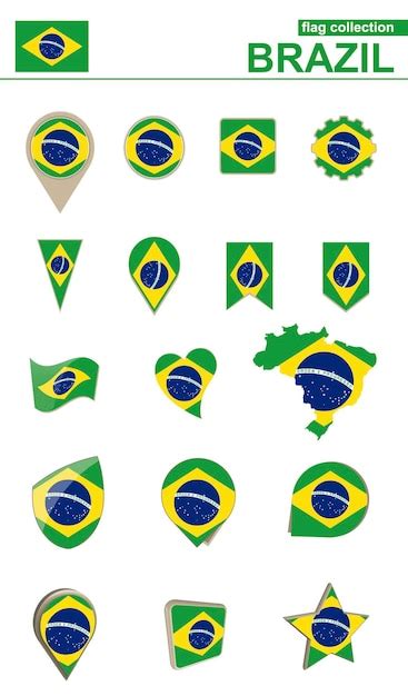 Cole O Bandeira Do Brasil Grande Conjunto Para Design Vetor Premium