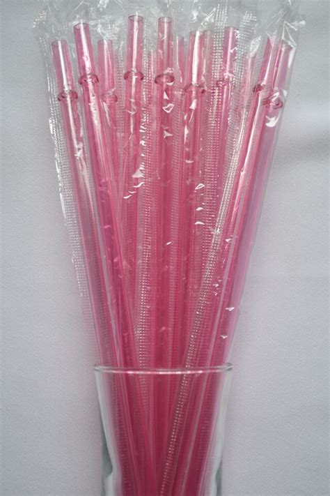 Reusable Replacement Straws Pink Solid Plastic Acrylics 9” With Rings