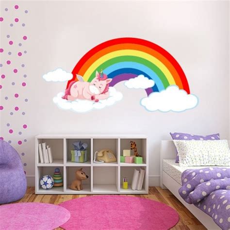 Sticker Licorne Arc En Ciel Nuages Stickers Chambre Fille