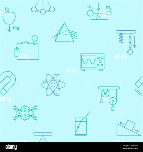 Physics Seamless Pattern In Line Style Vector Illustration Stock