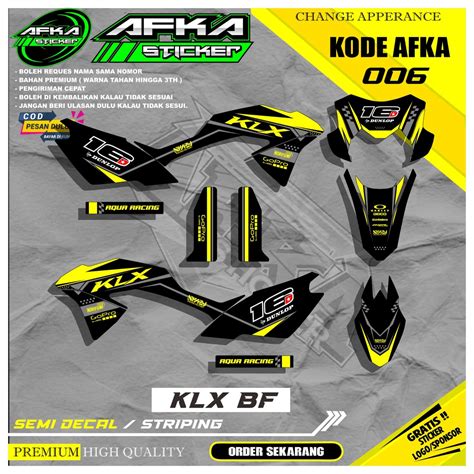 Jual Striping Sticker Variasi Motor Kawasaki KLX BF SE Motif Racing