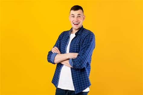 Premium Photo Portrait Of Handsome Caucasian Guy Smiling At Camera