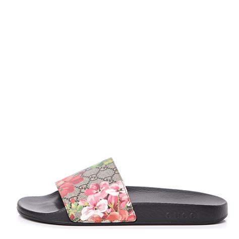 Gucci Gg Supreme Monogram Blooms Print Slide Sandals Antique Rose