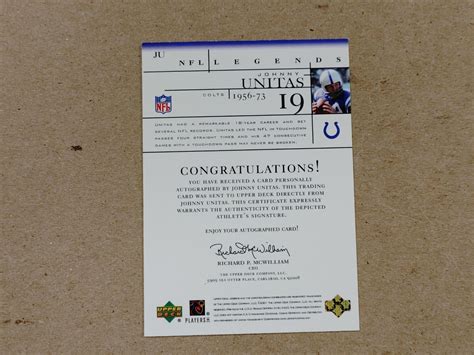 Johnny Unitas 2001 Upper Deck Nfl Legends Autograph Ju Ebay