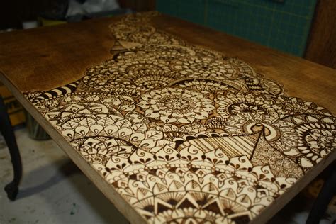 Mandala Pyrography Table Wood Furniture Diy Wood Burn Designs Pyrography