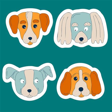 Premium Vector | Cute dogs muzzle sticker set doodle color funny puppy ...