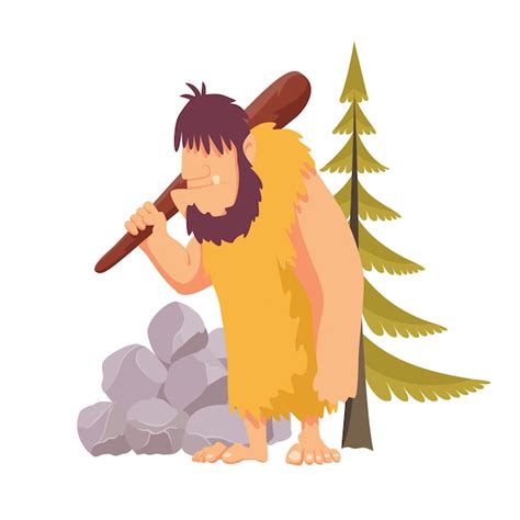 Premium Vector Stone Age Primitive Man In Animal Hide Pelt With Big