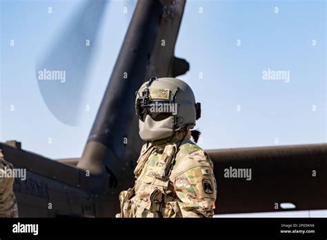 A Uh M Black Hawk Helicopter Crew Chief Assigned To Alpha Company