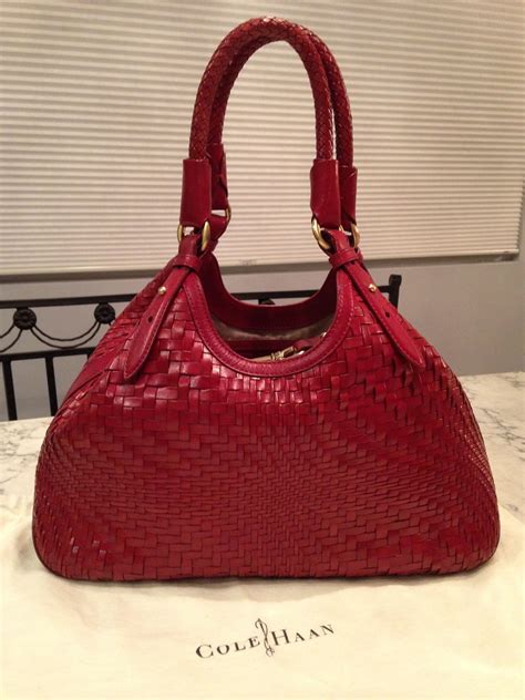 Stylish Cole Haan Red Leather Hobo Satchel Handbag 55 Off