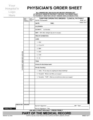 Fillable Online Turp Pre Operative Orders Clinical Pathway Fax Email