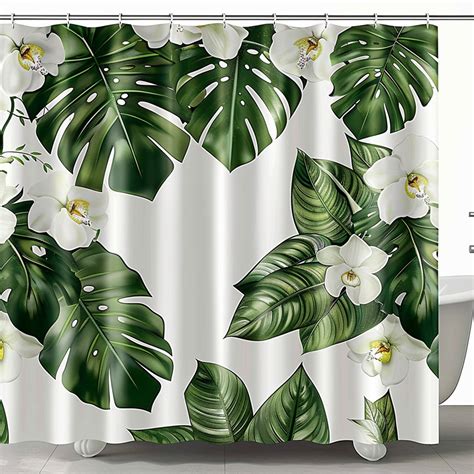 Exotic Tropical Rainforest Shower Curtain With Monstera Deliciosa And