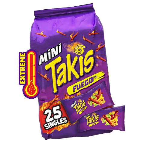 Takis Fuego Mini Variety Pack 25pc Bite Size Sharing Bags Hot Chili