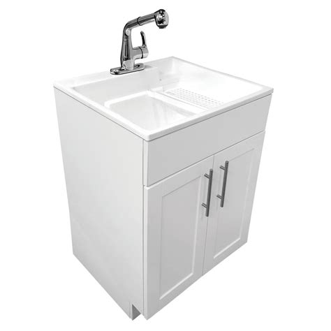 Ruggedtub All In One Utility Sink Cabinet Kit In White White Apron And