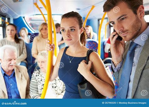 Passengers Standing On Busy Commuter Bus Stock Photo Image 35790320