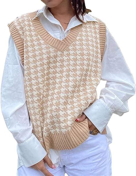 Womens Knit Sweater Vest Y2k Argyle Plaid E Girls Preppy Style 90s