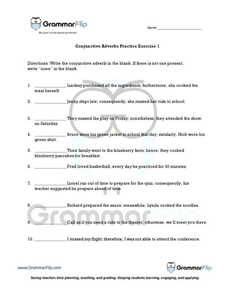 English Worksheets Conjunctive Adverbs Worksheets Library