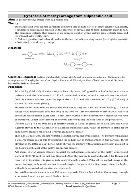 Pdf Synthesis Of Methyl Orange From Sulphanilic Acid