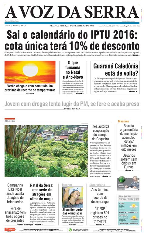 Edição de 23 de dezembro de 2015 Jornal A Voz da Serra