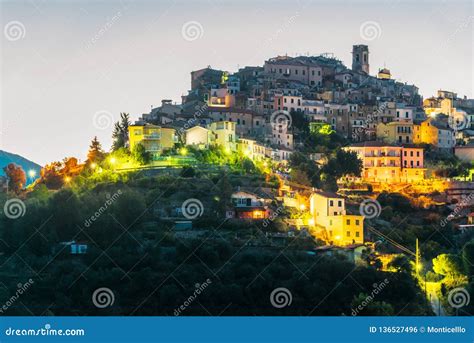 View Of Perinaldo In The Province Of Imperia Liguria Italy Stock