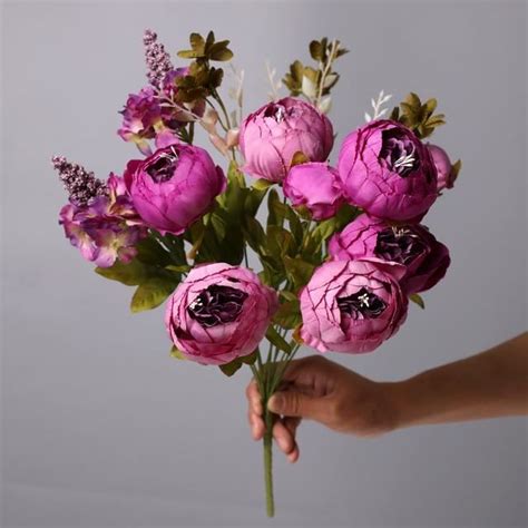 FLEUR SECHEE 3 Bouquet De Pivoines Artificielles En Soie 13 Têtes