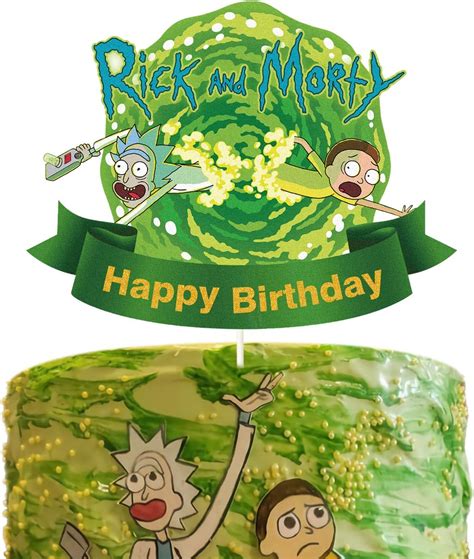 Green Rick And Morty Happy Birthday Cake Topper Rick And Morty Cake