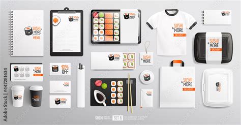 Sushi Restaurant Brand Identity Package Mockup Set For Japanese Food