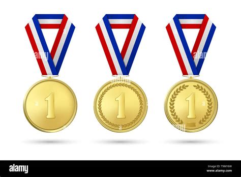 Vector D Realistic Gold Award Medal Icon Set With Color Ribbons