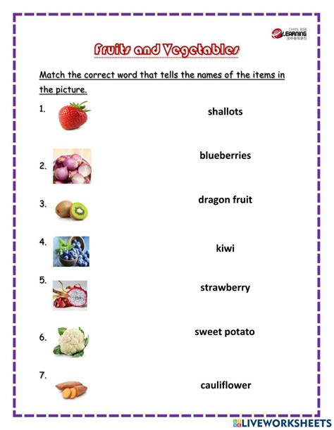 Vocabulary Fruit And Vegetables Worksheet Live Worksheets