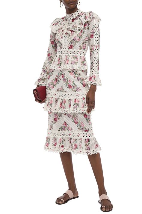 Zimmermann Honour Tiered Crochet Trimmed Floral Print Cotton Voile Midi