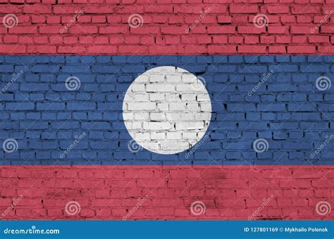 Laos Flag Is Painted Onto An Old Brick Wall Stock Image Image Of