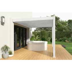 Pergola adossée en alu blanc avec lames orientable 3x3m store Ombrea