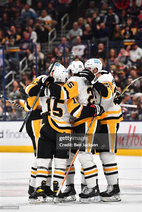 The Pittsburgh Penguins Celebrate A Second Period Goal During A Game