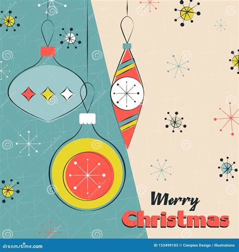 Merry Christmas Card Of Mid Century Ornaments Stock Vector