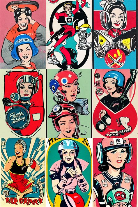 Roller Derby Girl Portrait Logo Wearing Helmet Stable Diffusion