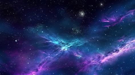 Glimmering Night Sky And Vibrant Purple Blue Galaxy A Stunning