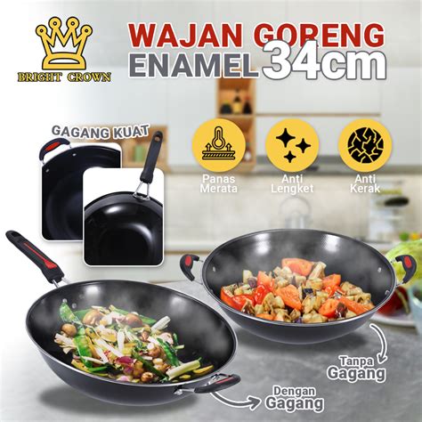 Jual Bright Crown Wajan Wok Pan Cm Enamel Dengan Gagang Kuping Anti