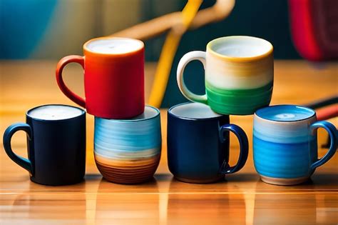 Una colección de tazas coloridas con una que dice la cotización