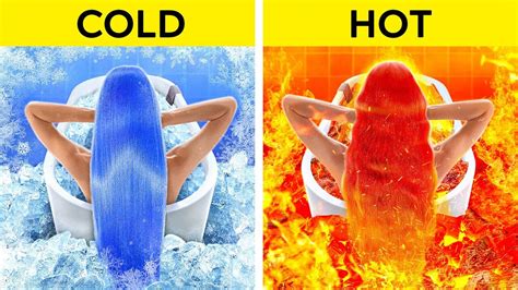 EXTREME HOT VS COLD CHALLENGE Fire Girl Vs Water Girl Were Adopted Parenting Hacks By GO