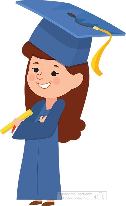 Graduation Clipart Girl Wearing Cap Gown Holding Graduation Diploma Classroom Clipart