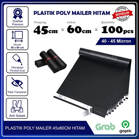 Jual Plastik Packaging Poly Mailer Hitam Glossy 45x60 Cm Isi 100pcs