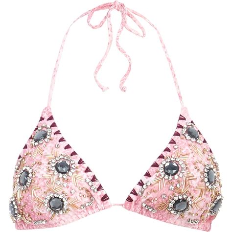 River Island Embellished Bikini Top In Pink Lyst