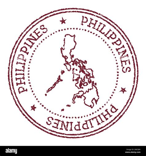 Philippines Round Rubber Stamp With Country Map Vintage Red Passport